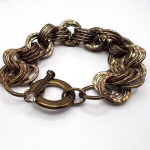 IMAN Luxury Link Bracelet / Crystal Accents on Closure / Bronce‎ Color / 7.5 in